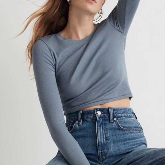 Madewell Tops - Madewell Fine Ribbed Supercrop Crewneck Long-Sleeve Tee | Size XL